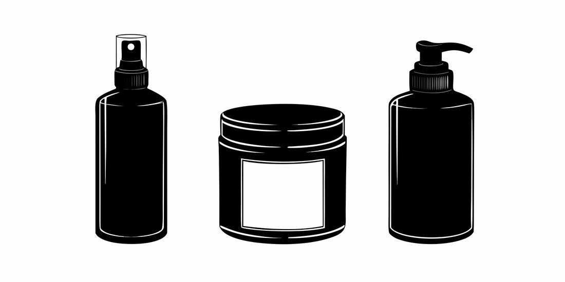Beard wash and balm set with spray, jar, and pump bottles for a softer, healthier beard.