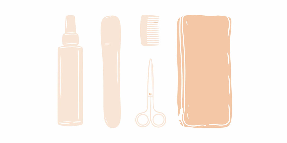A natural beard care kit for travel, with a comb, scissors, and grooming tools.