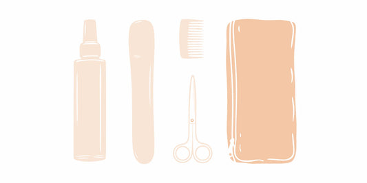 A natural beard care kit for travel, with a comb, scissors, and grooming tools.