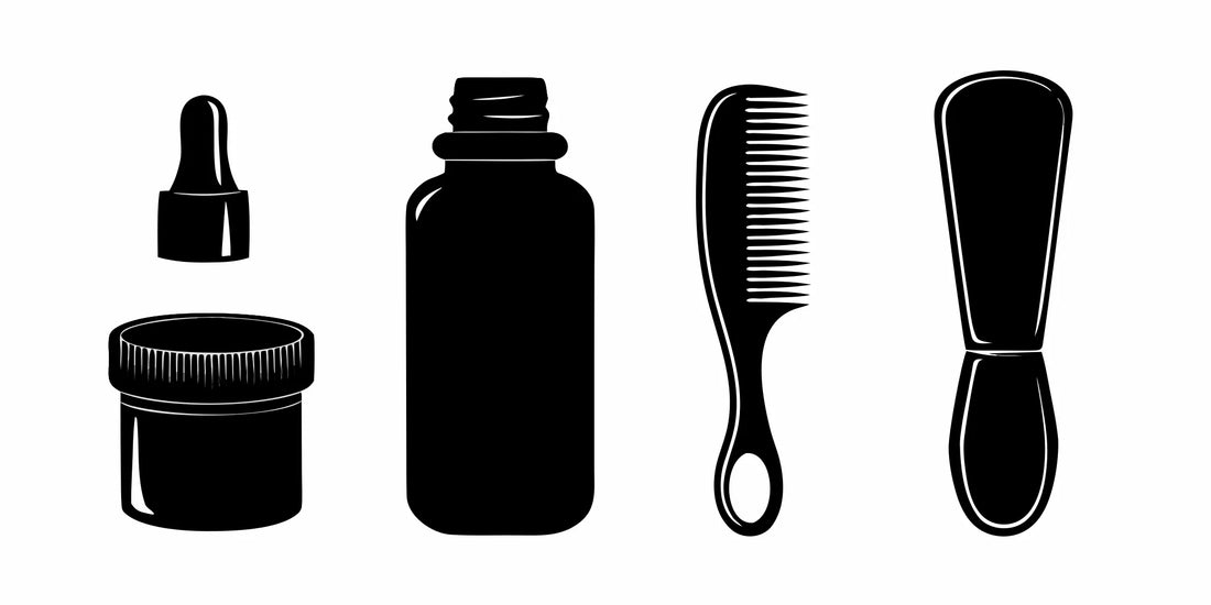 American made beard care essentials including beard oil, balm, and a grooming brush.