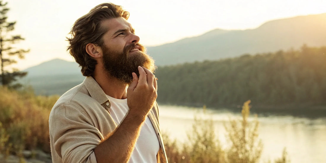 Man with a healthy beard following a simple beard care routine.