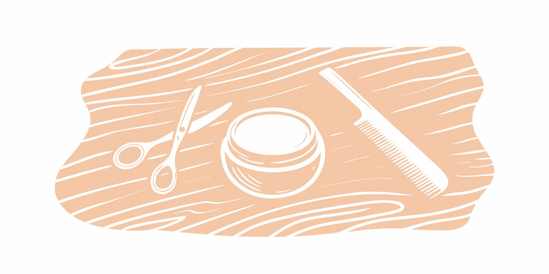 DALYSMOOTH beard balm tin on rustic wooden surface with grooming tools