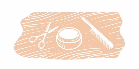 DALYSMOOTH beard balm tin on rustic wooden surface with grooming tools