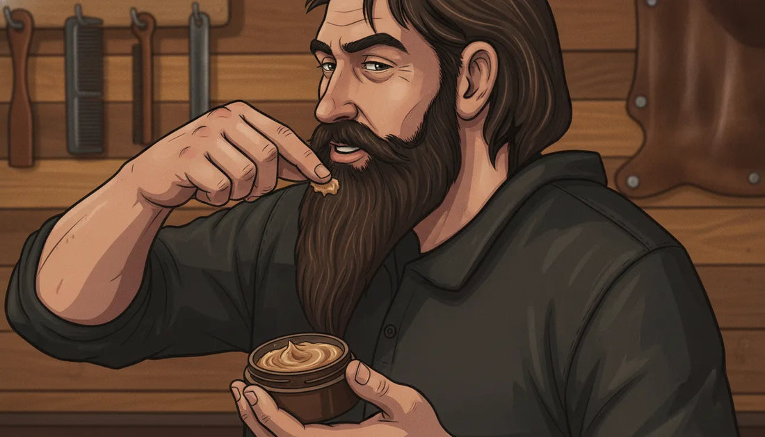 Beef tallow beard balm applied to a well-groomed beard