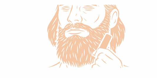 Close-up of a man with a well-groomed medium beard, applying grooming product with premium masculine aesthetic