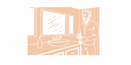 Bearded man comparing beard wash and shampoo