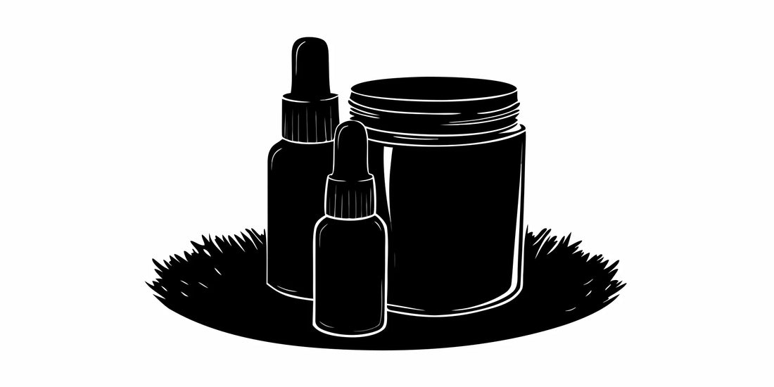 A premium glass jar of DALYSMOOTH beef tallow skin balm sitting next to natural plant oils, luxury masculine grooming.