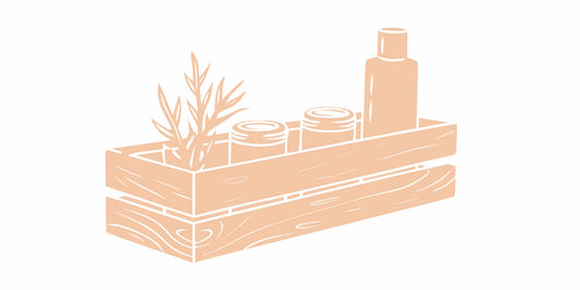 DALYSMOOTH beard balm tins arranged on wooden shelf with grooming tools and a plant, warm natural lighting