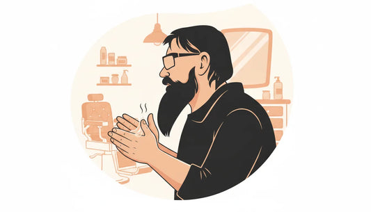 Man melting beard balm between his palms to apply for softness and control