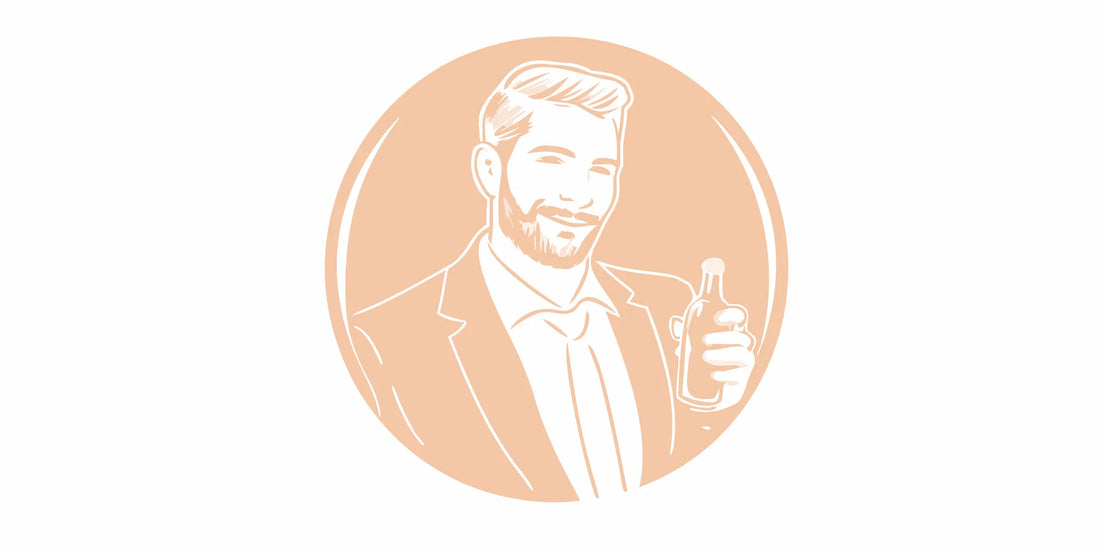 Man with a beard holding a natural beard softener for sensitive skin.