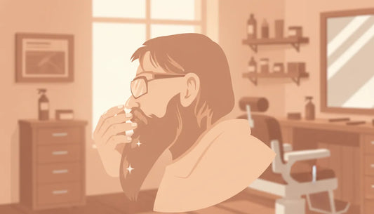 Man conditioning and shaping his full beard with beard balm for a thicker, fuller look