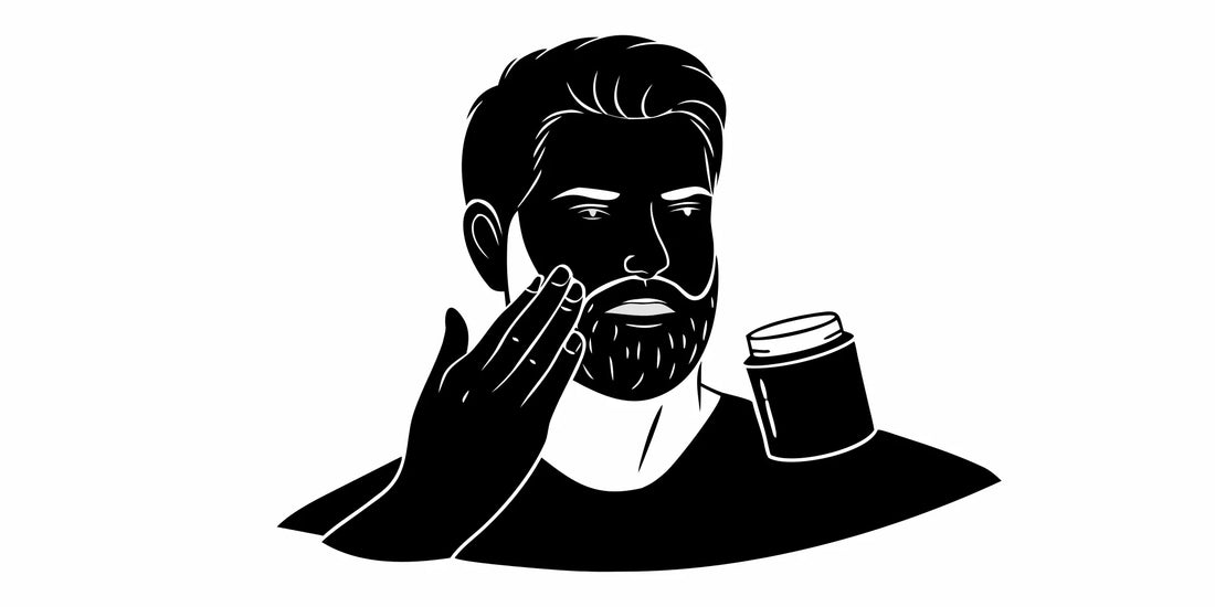 A man demonstrates how to moisturize the skin under his beard.