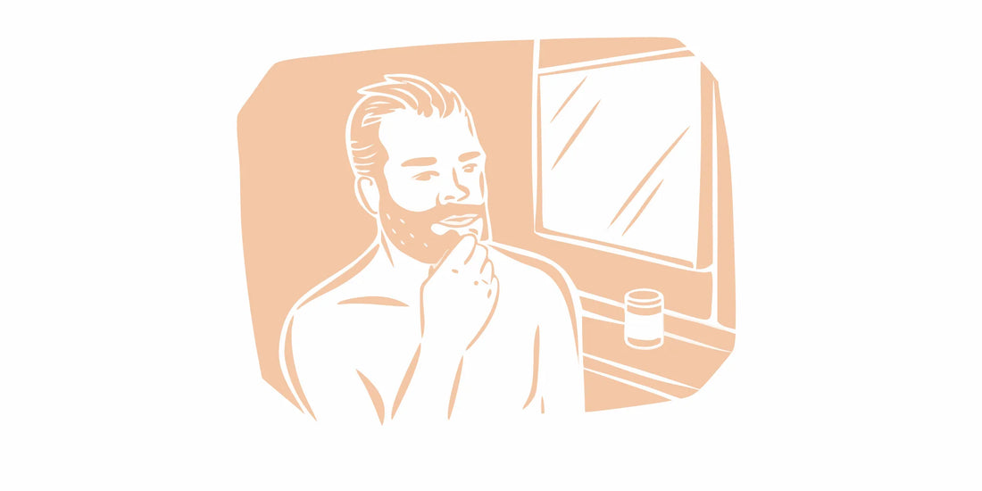 Man applying beef tallow beard balm to a well-groomed coarse beard