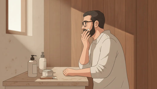 Man applying balm during a men's skincare routine for sensitive skin