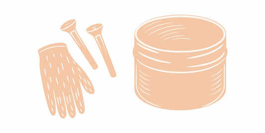 DALYSMOOTH beef tallow skin balm jar on weathered wood with golf tees and glove