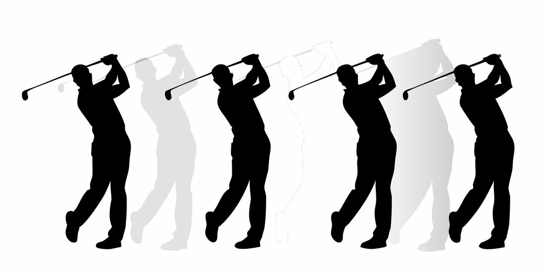 The John Daly Jr golf swing in a silhouette sequence, showing his wide stance and powerful backswing.