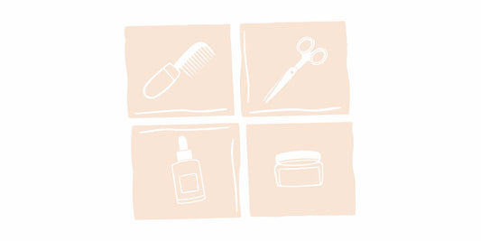 A beard grooming subscription box with beard oil, balm, a comb, and scissors.