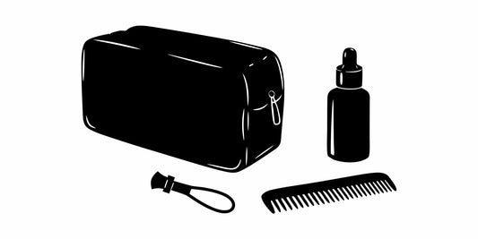 A natural beard care kit for travel with essential grooming tools and products.