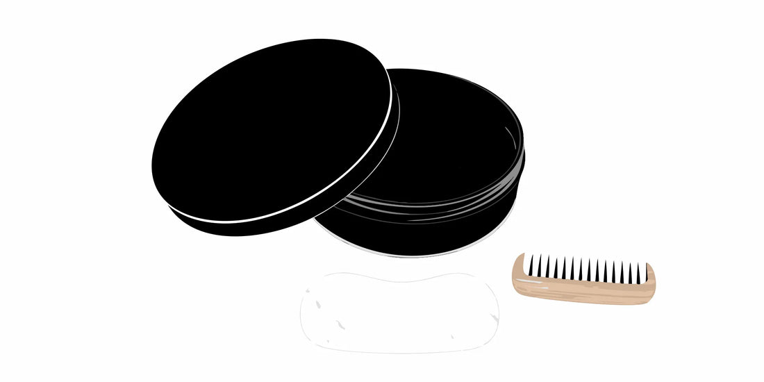 Beard balm in a tin with a wooden comb for proper daily use.
