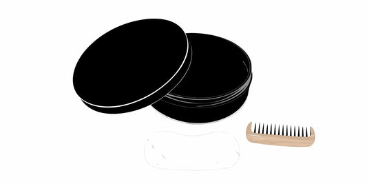 Beard balm in a tin with a wooden comb for proper daily use.