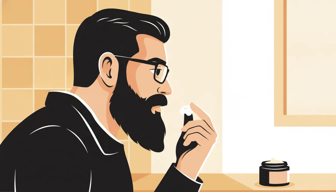 Man applying tallow balm through his beard in a simple grooming routine