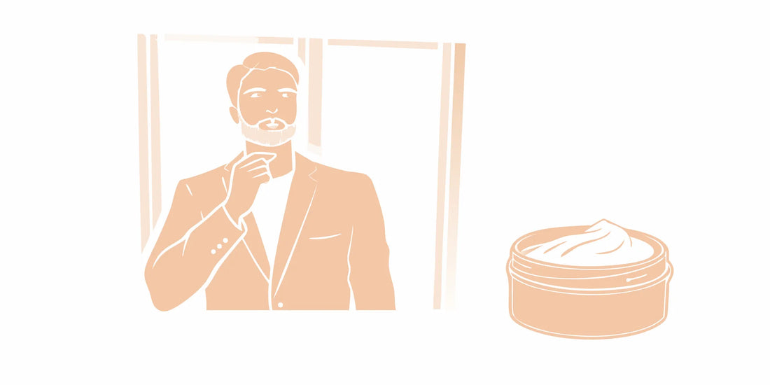 A man applying beard and scruff cream, used for softening facial hair and stopping beard itch.
