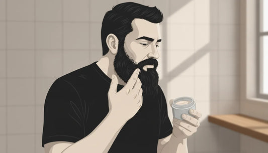 Man applying beard and skin balm as part of a simple grooming routine