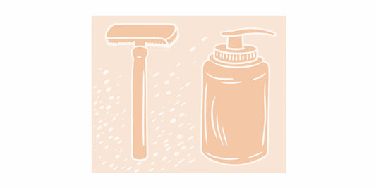 Sandalwood beard balm and wash set with a grooming brush and pump bottle.